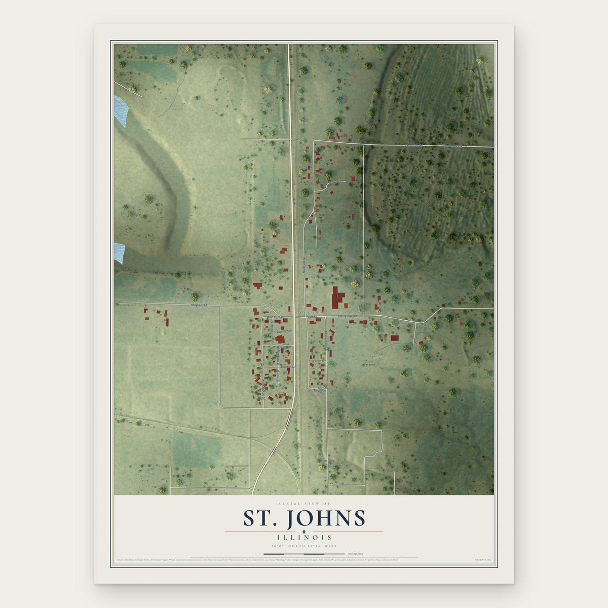 St. Johns, Illinois map print, the full design