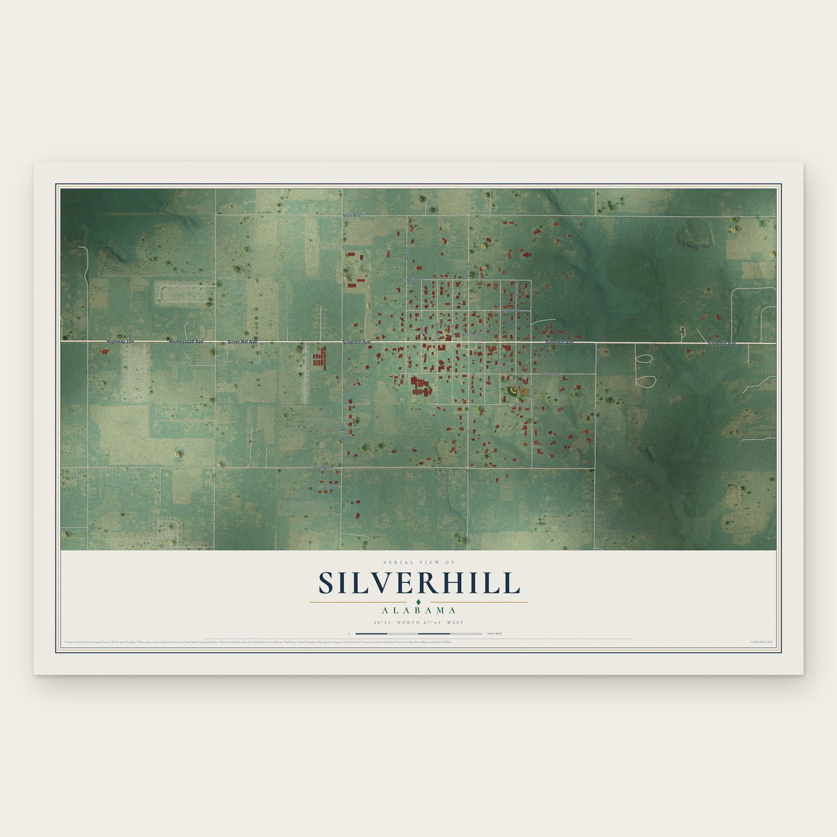 Silverhill, Alabama map print, the full design