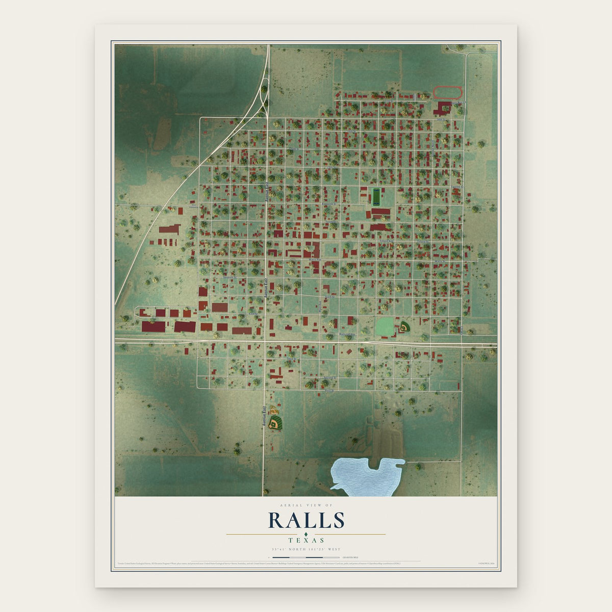 Ralls, Texas map print, the full design