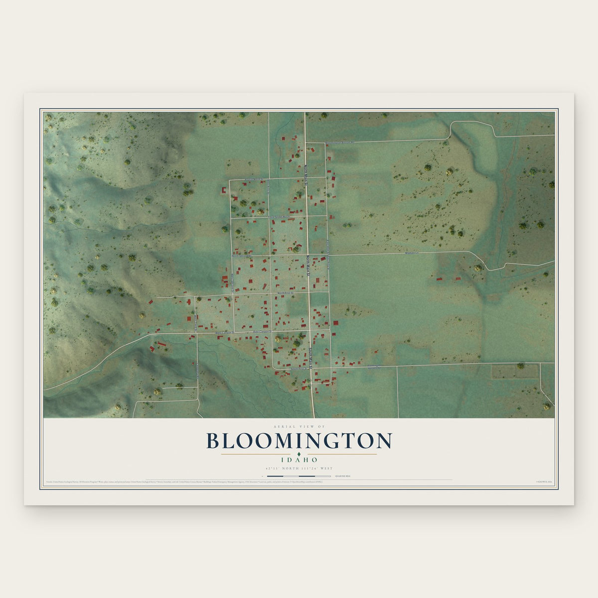Bloomington, Idaho map print, the full design