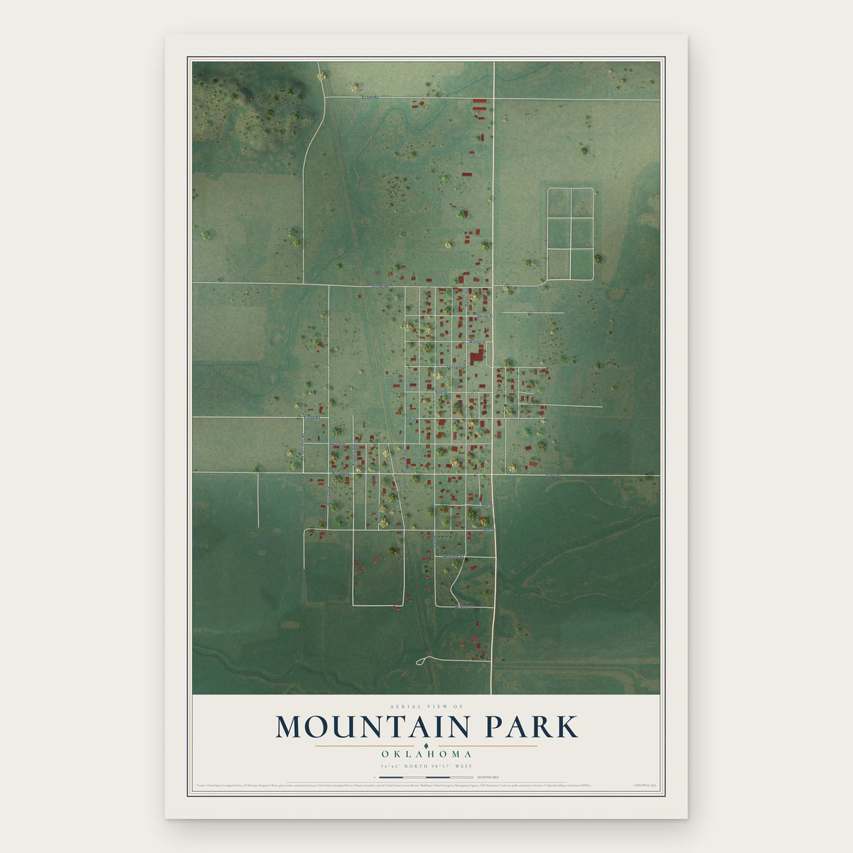 Mountain Park, Oklahoma map print, the full design