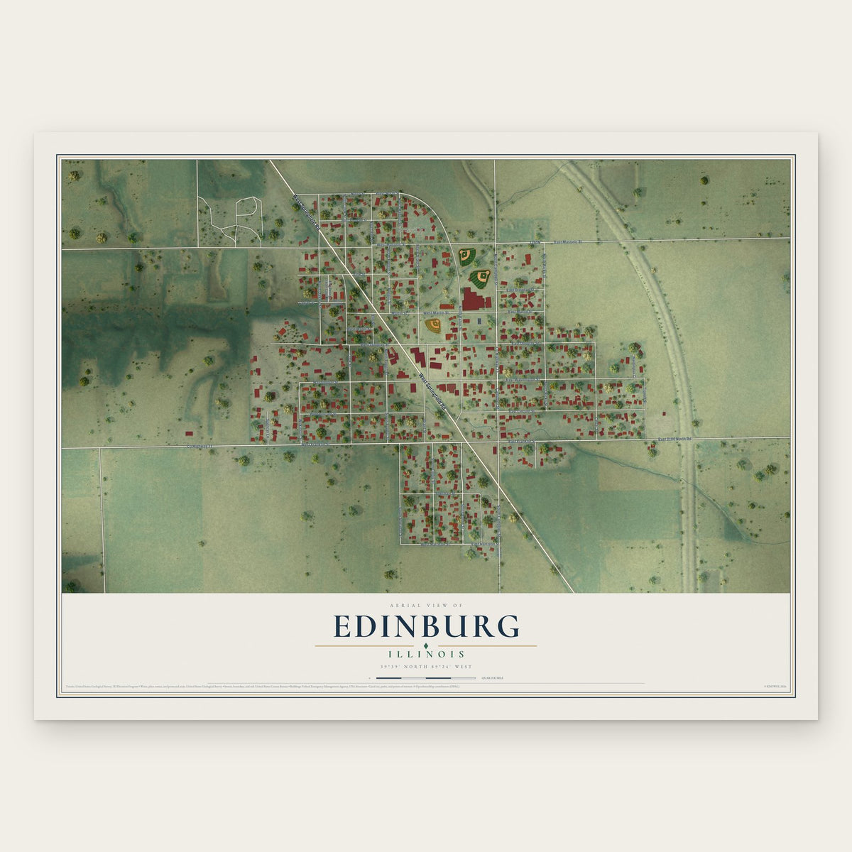 Edinburg, Illinois map print, the full design