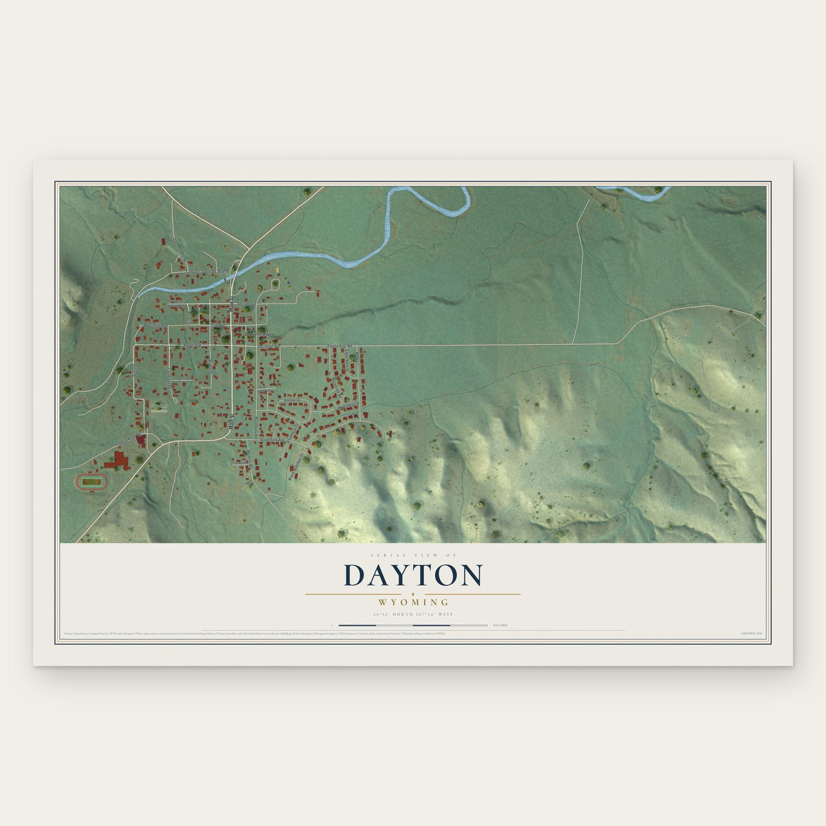 Dayton, Wyoming map print, the full design
