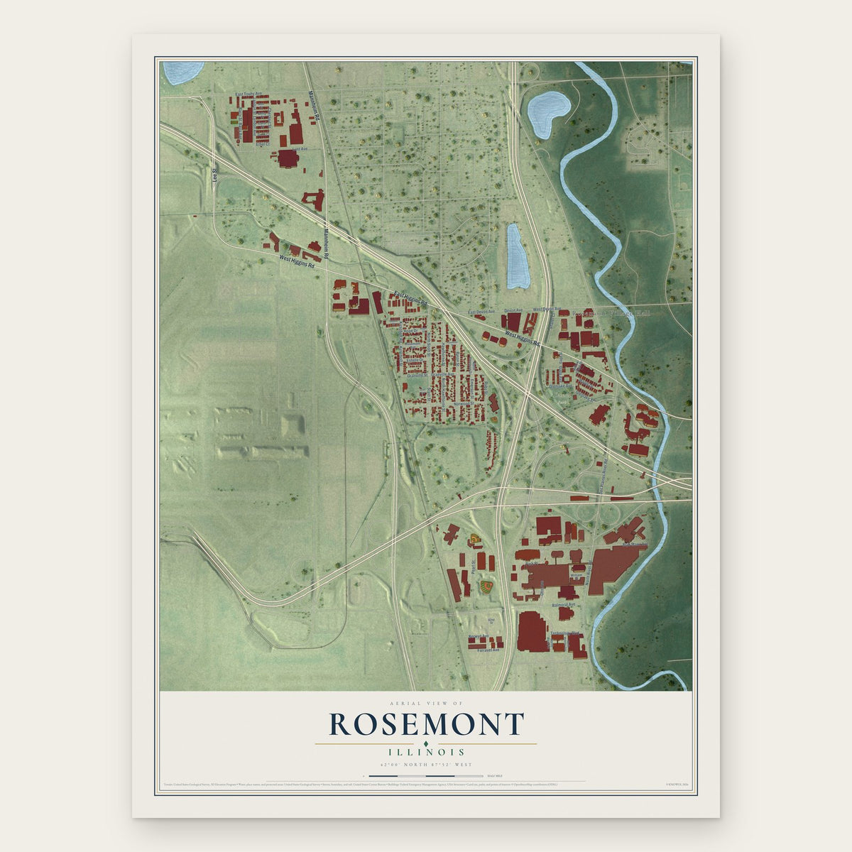Rosemont, Illinois map print, the full design