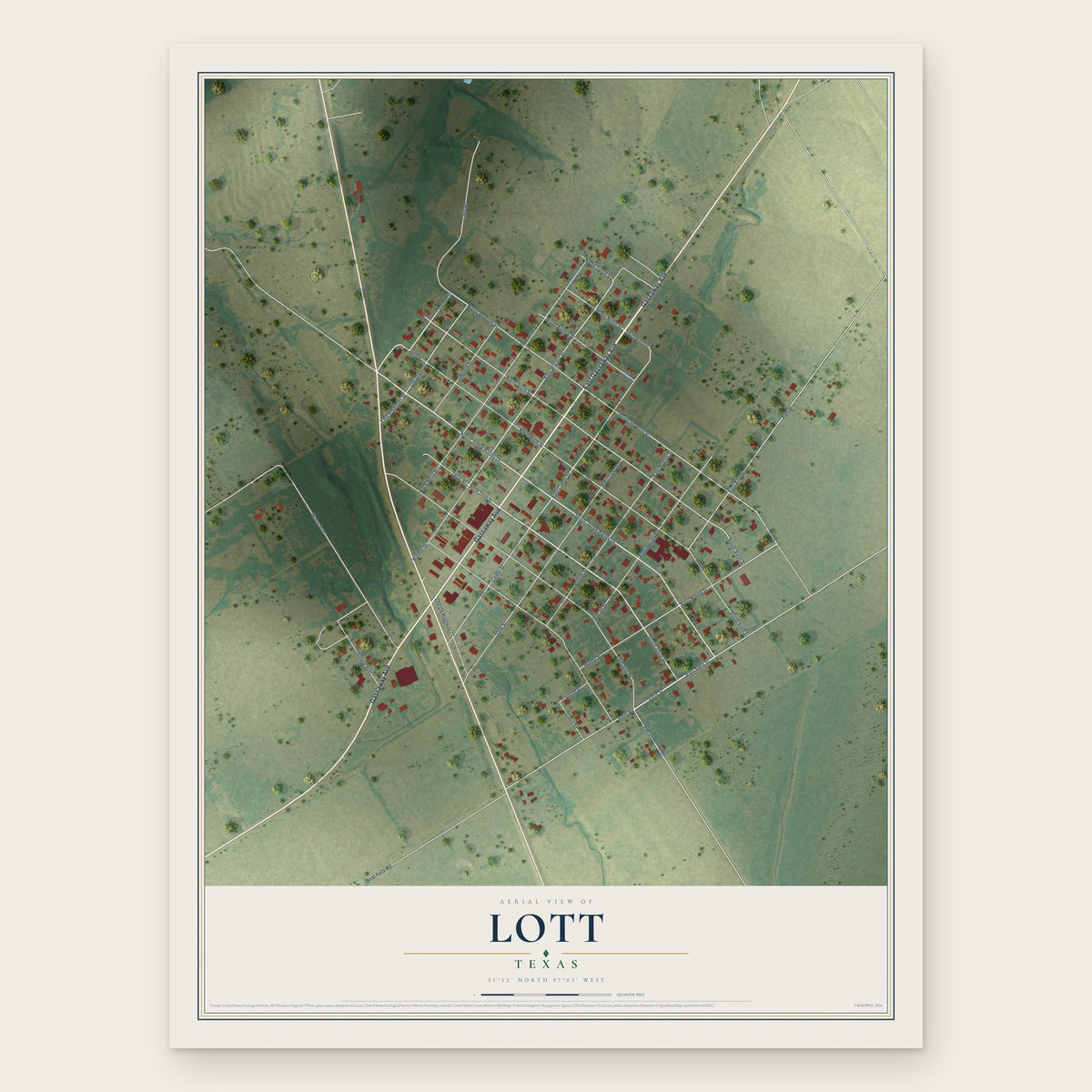 Lott, Texas map print, the full design