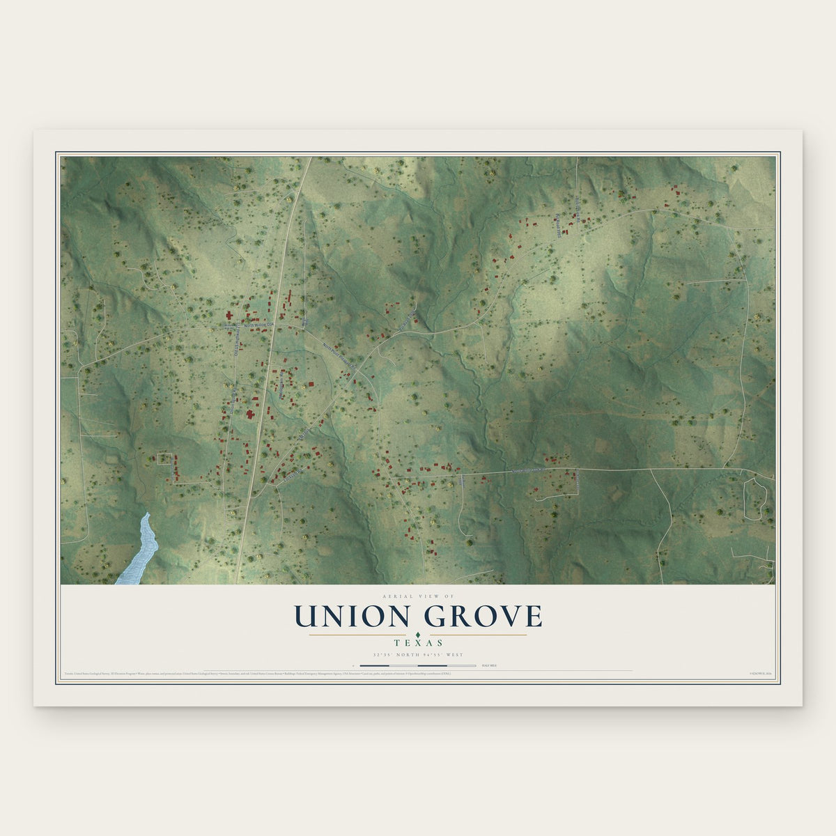 Union Grove, Texas map print, the full design