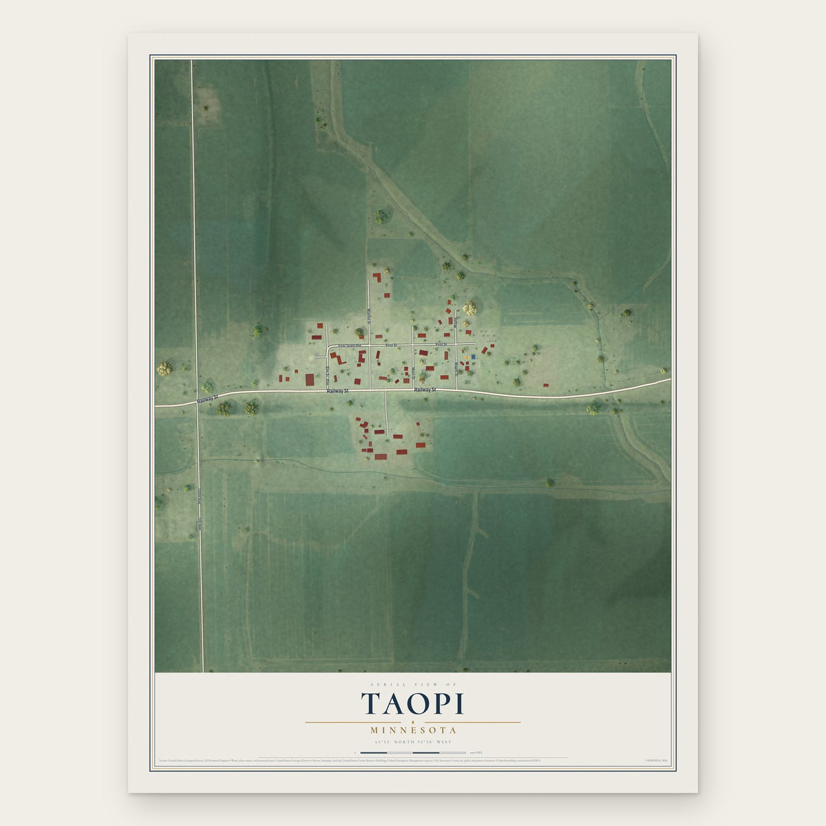 Taopi, Minnesota map print, the full design