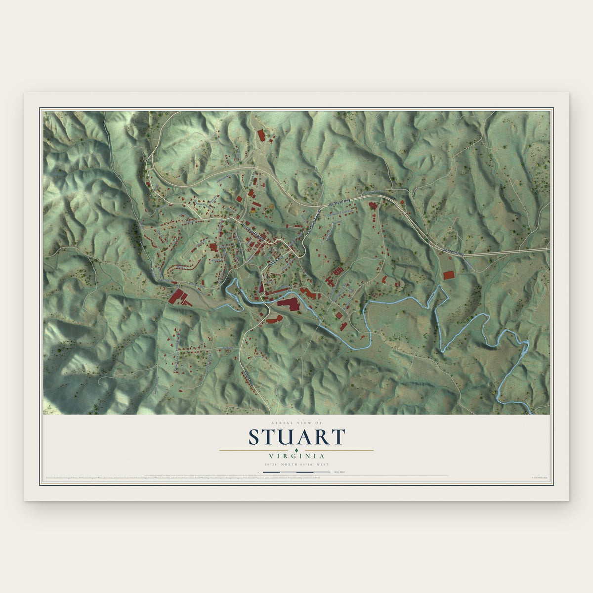 Stuart, Virginia map print, the full design