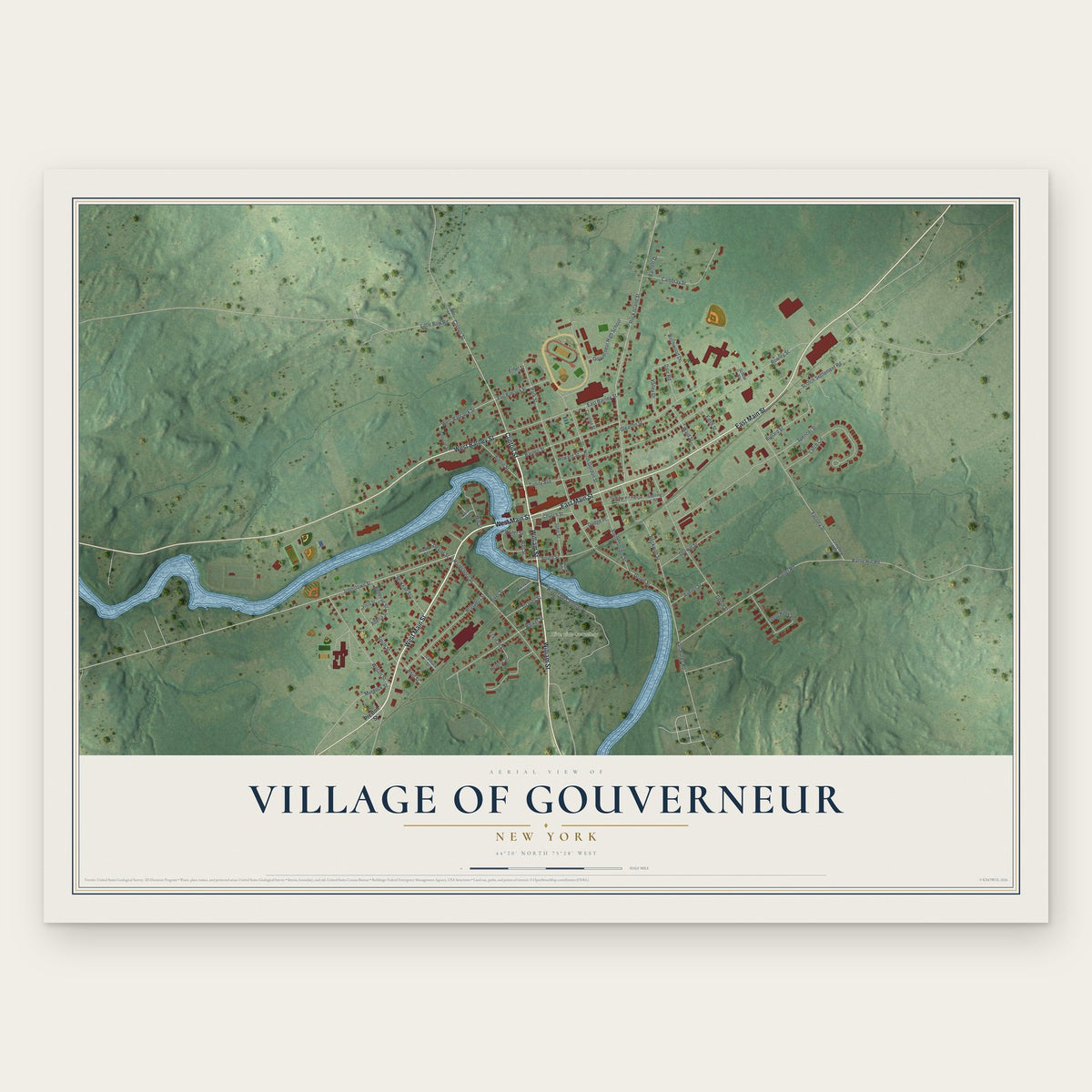 Village of Gouverneur, New York map print, the full design