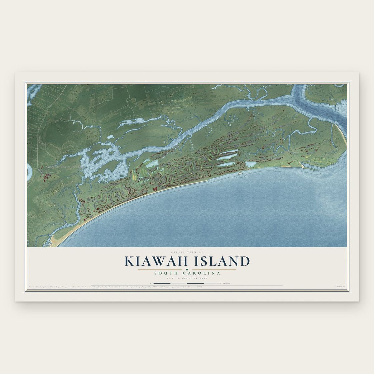 Kiawah Island, South Carolina map print, the full design