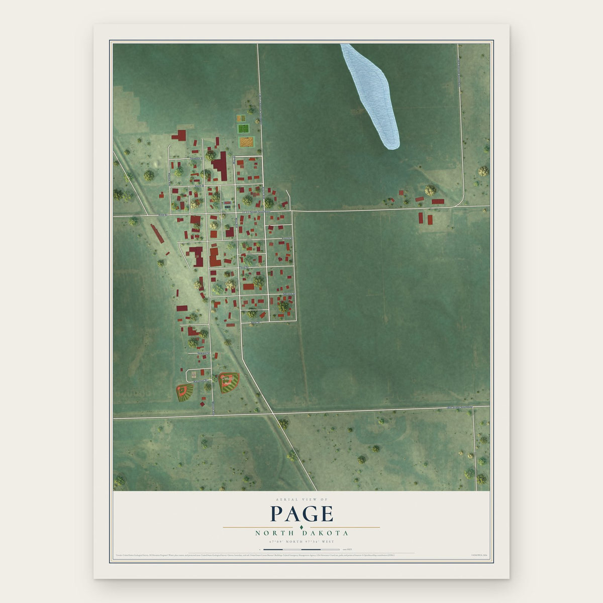Page, North Dakota map print, the full design