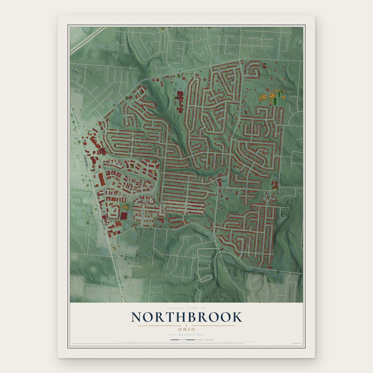 Northbrook, Ohio map print, the full design
