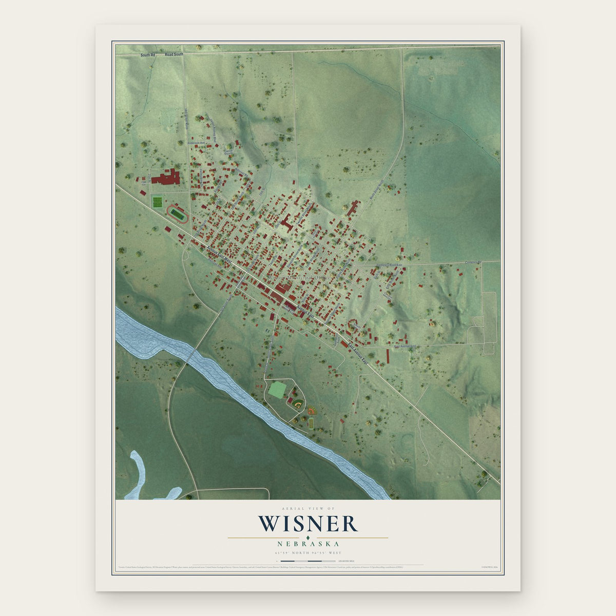 Wisner, Nebraska map print, the full design