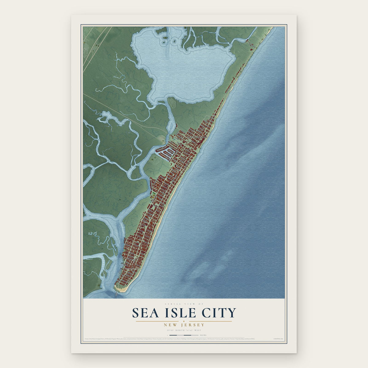 Sea Isle City, New Jersey map print, the full design