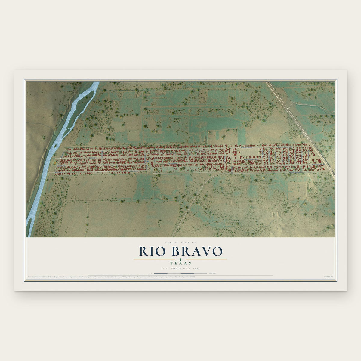 Rio Bravo, Texas map print, the full design