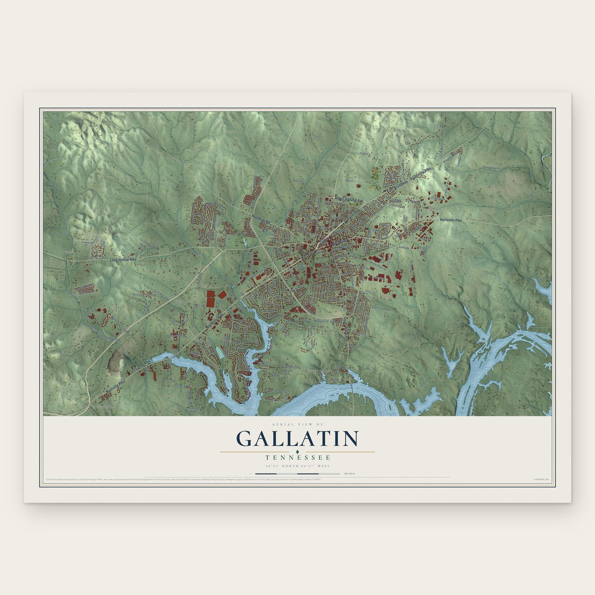 Gallatin, Tennessee map print, the full design