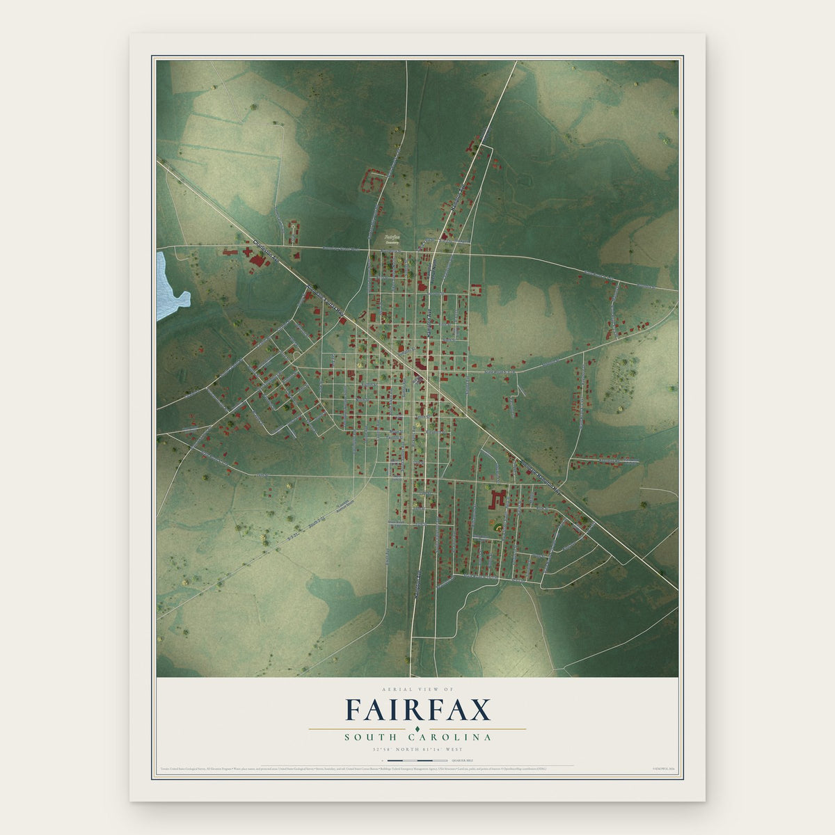 Fairfax, South Carolina map print, the full design