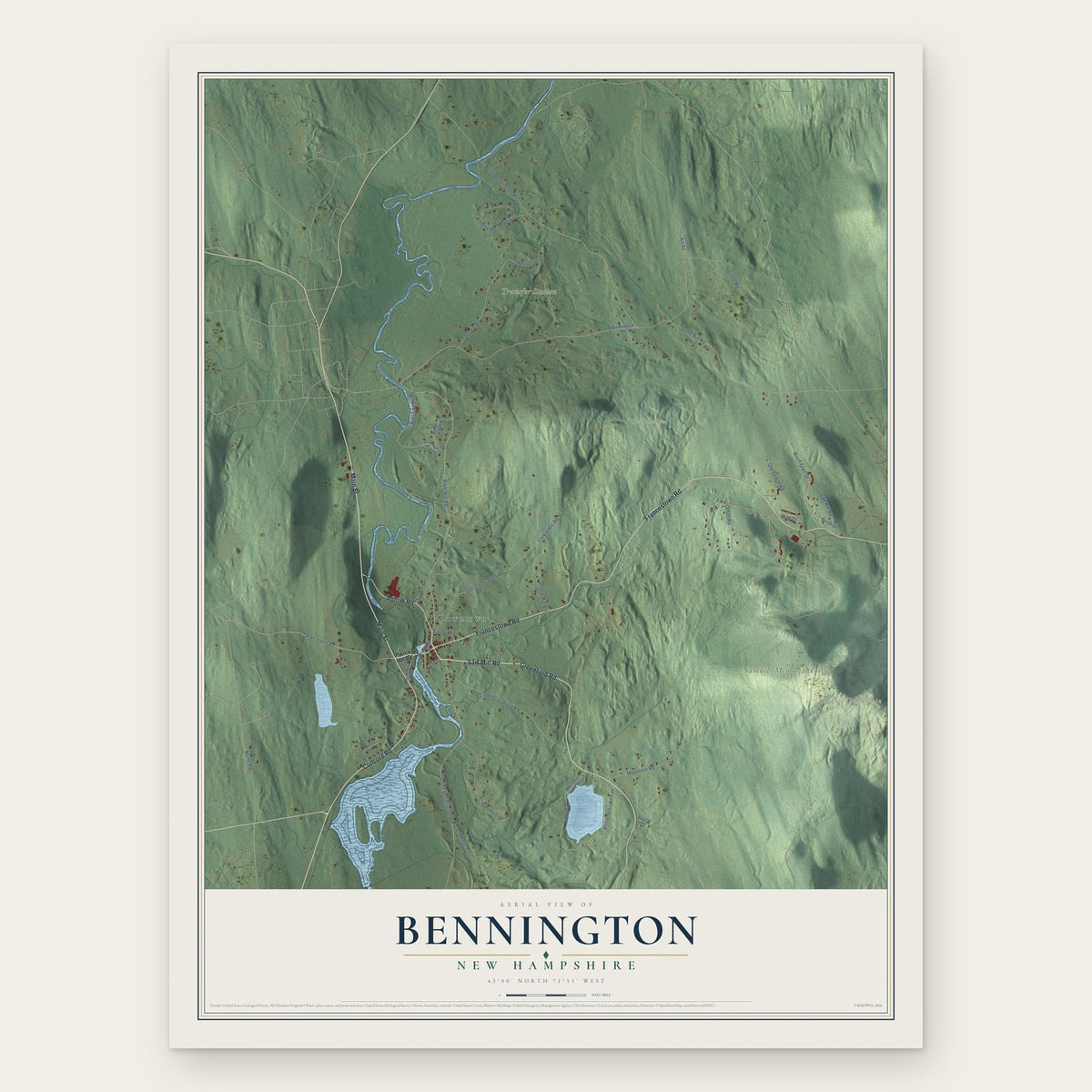 Bennington, New Hampshire map print, the full design