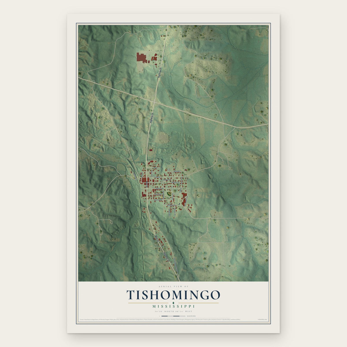 Tishomingo, Mississippi map print, the full design