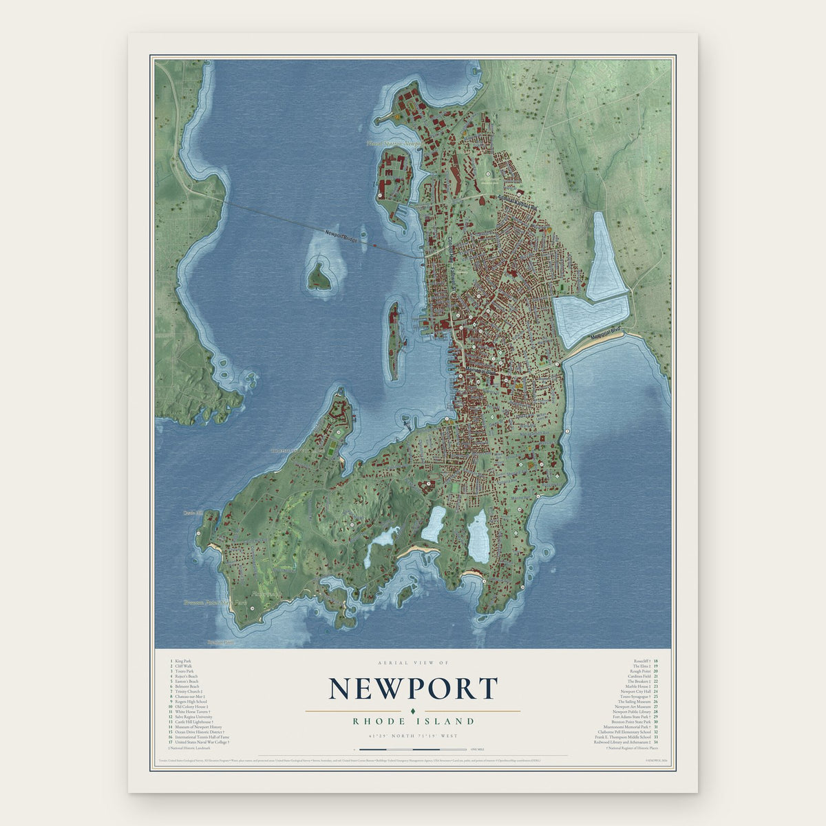 Newport, Rhode Island map print, the full design
