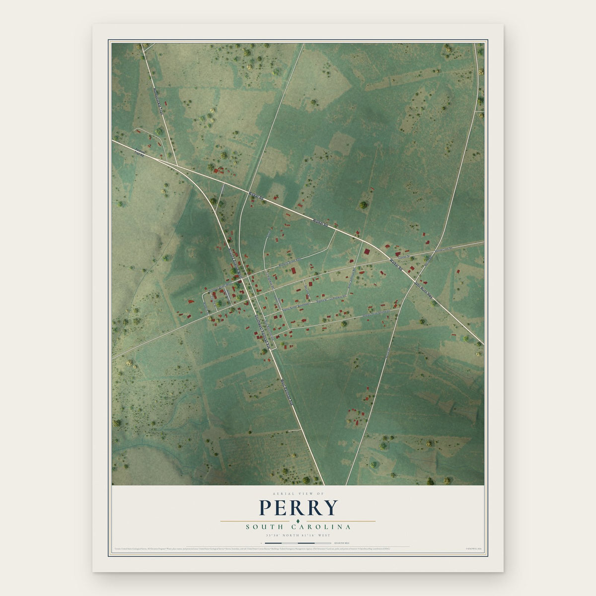 Perry, South Carolina map print, the full design