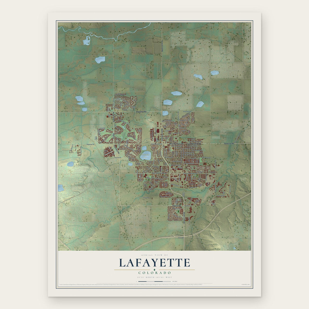 Lafayette, Colorado map print, the full design