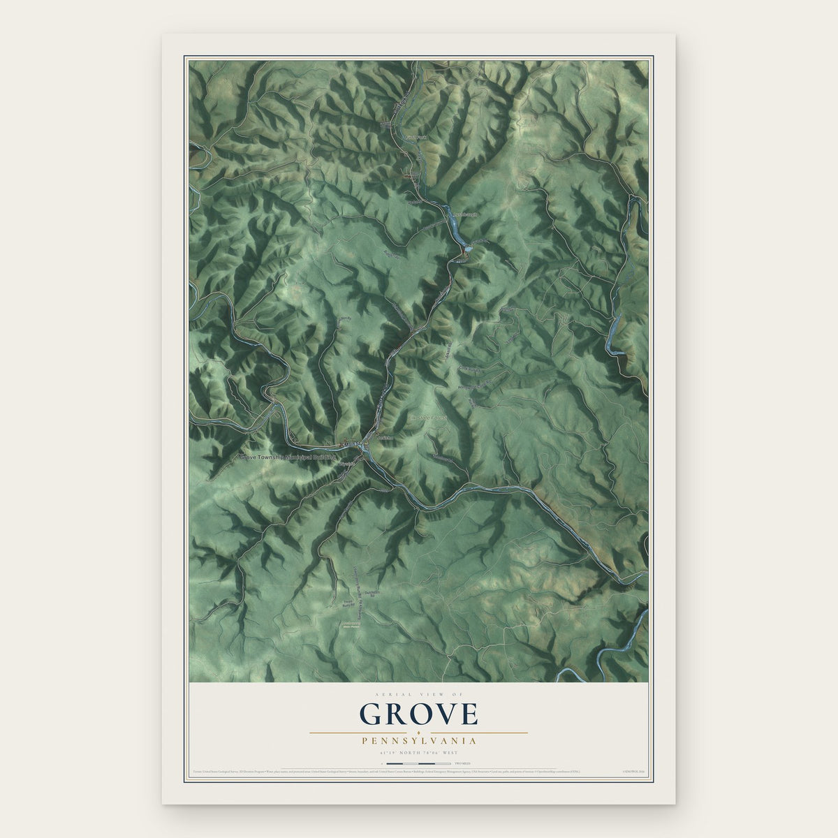 Grove, Pennsylvania map print, the full design