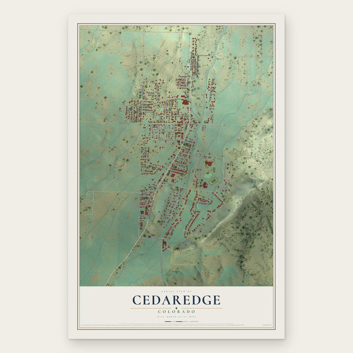 Cedaredge, Colorado map print, the full design