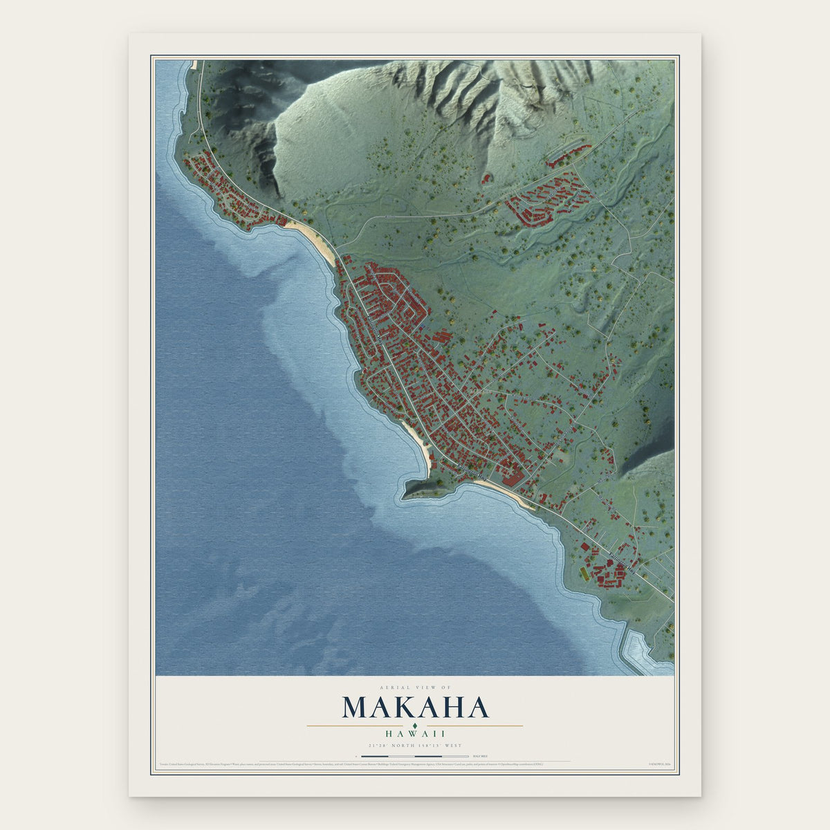 Makaha, Hawaii map print, the full design