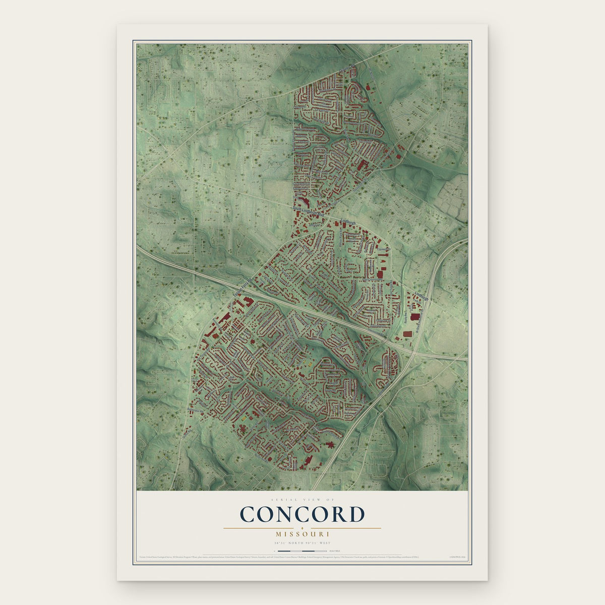 Concord, Missouri map print, the full design
