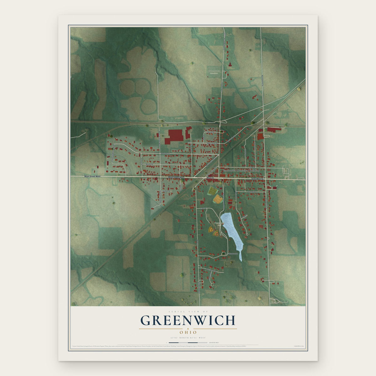 Greenwich, Ohio map print, the full design