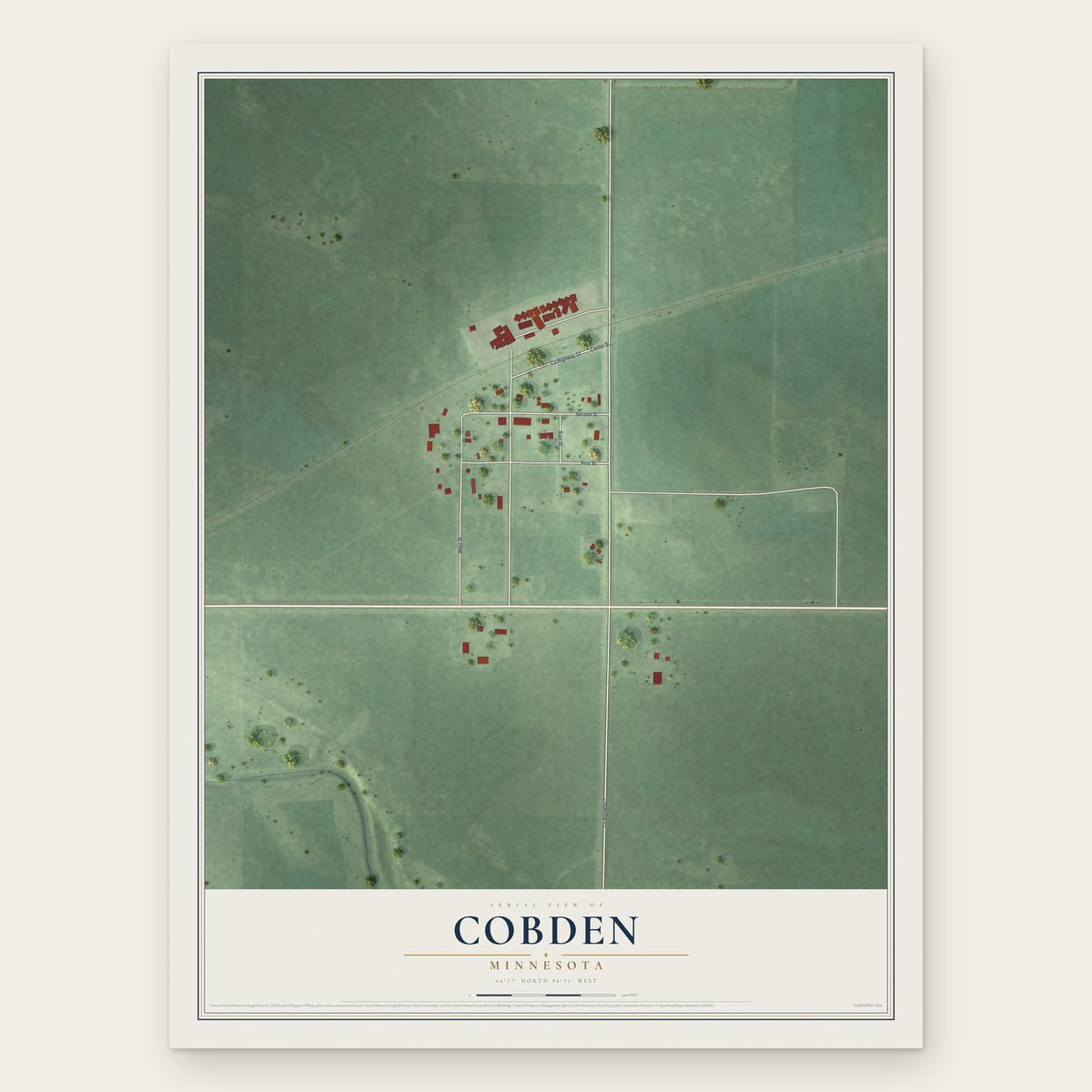 Cobden, Minnesota map print, the full design