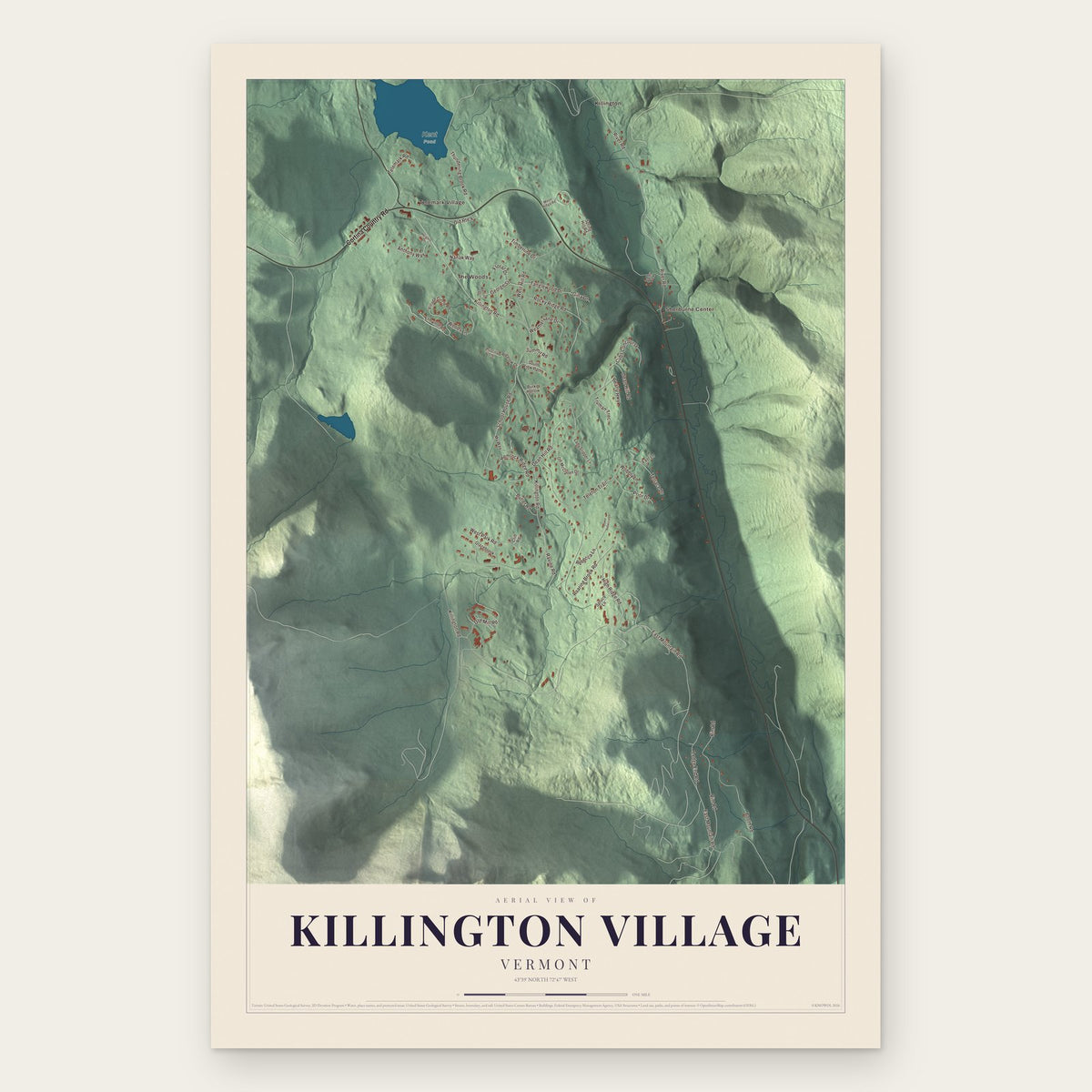 Killington Village, Vermont map print, the full design