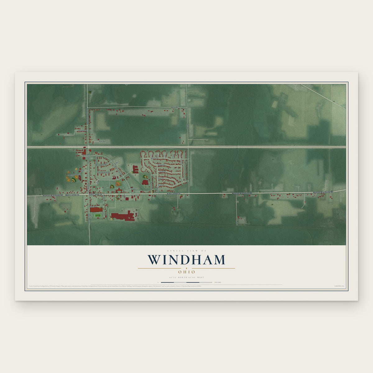 Windham, Ohio map print, the full design