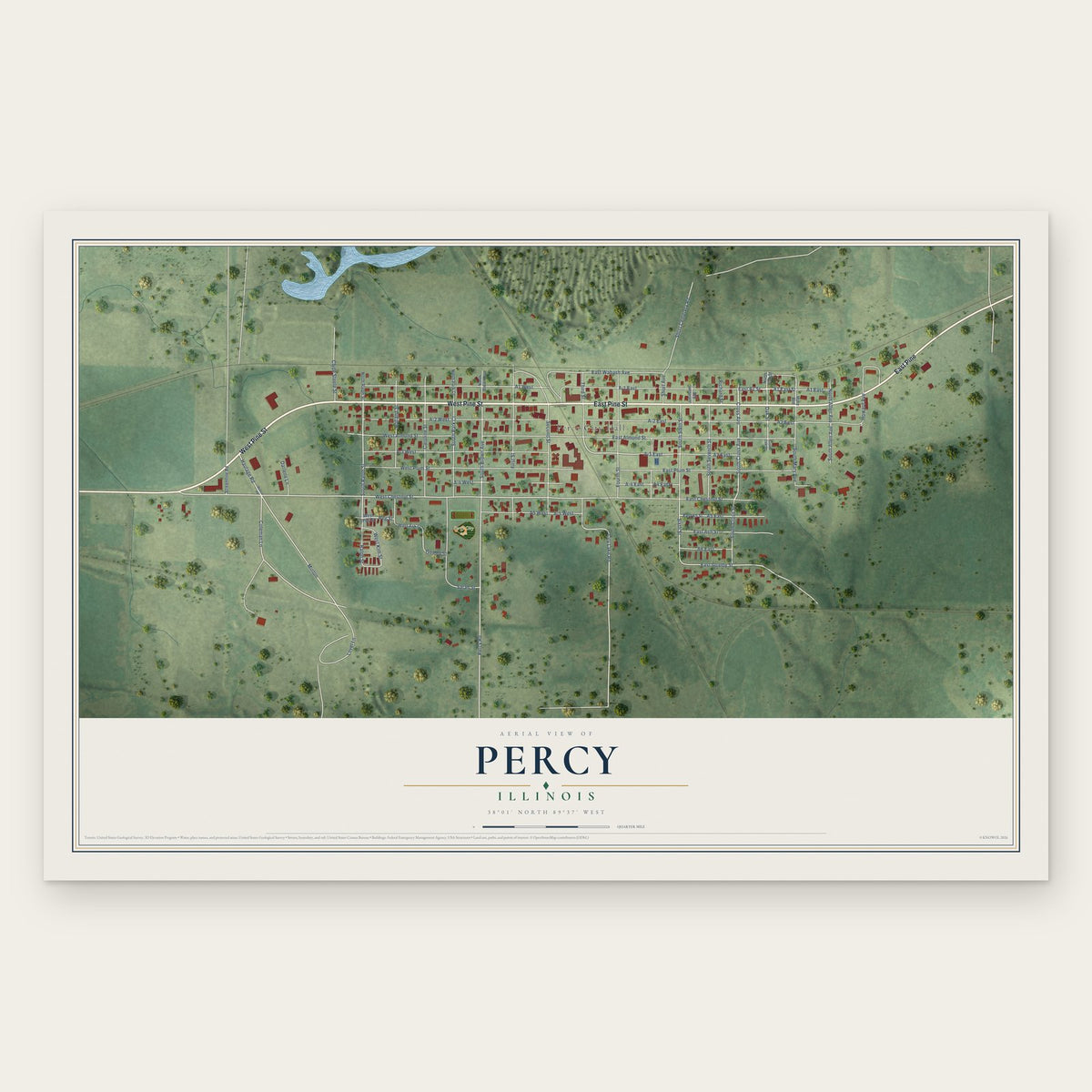 Percy, Illinois map print, the full design