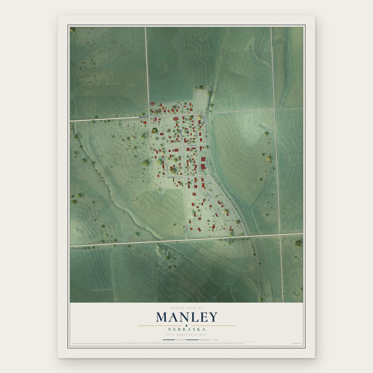 Manley, Nebraska map print, the full design