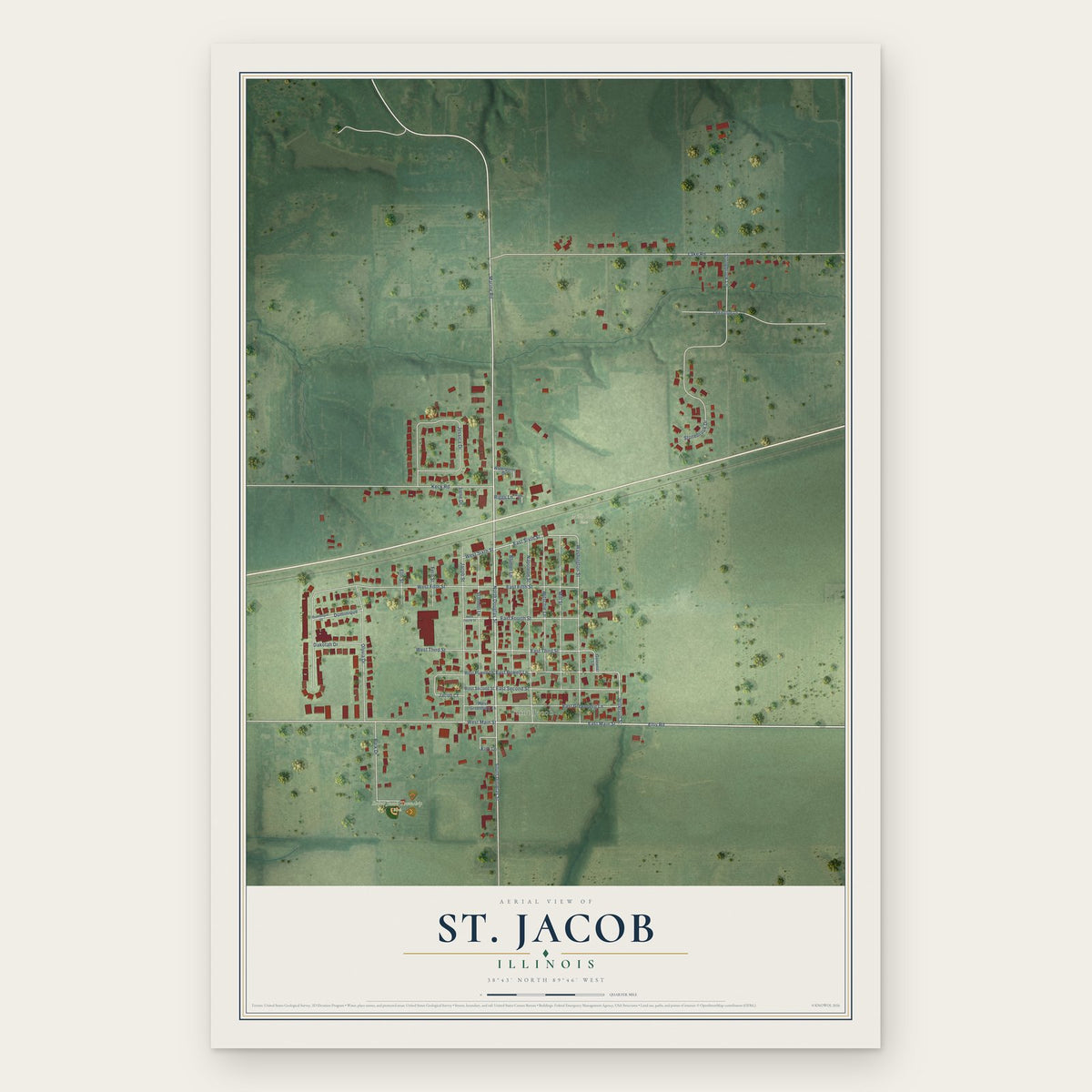 St. Jacob, Illinois map print, the full design