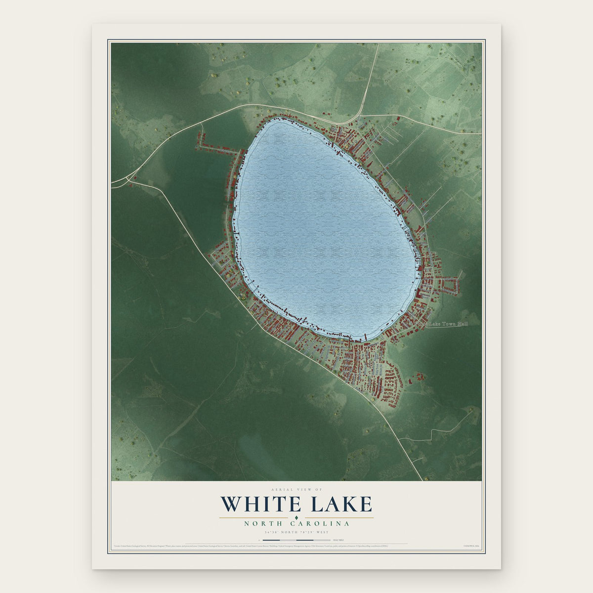 White Lake, North Carolina map print, the full design