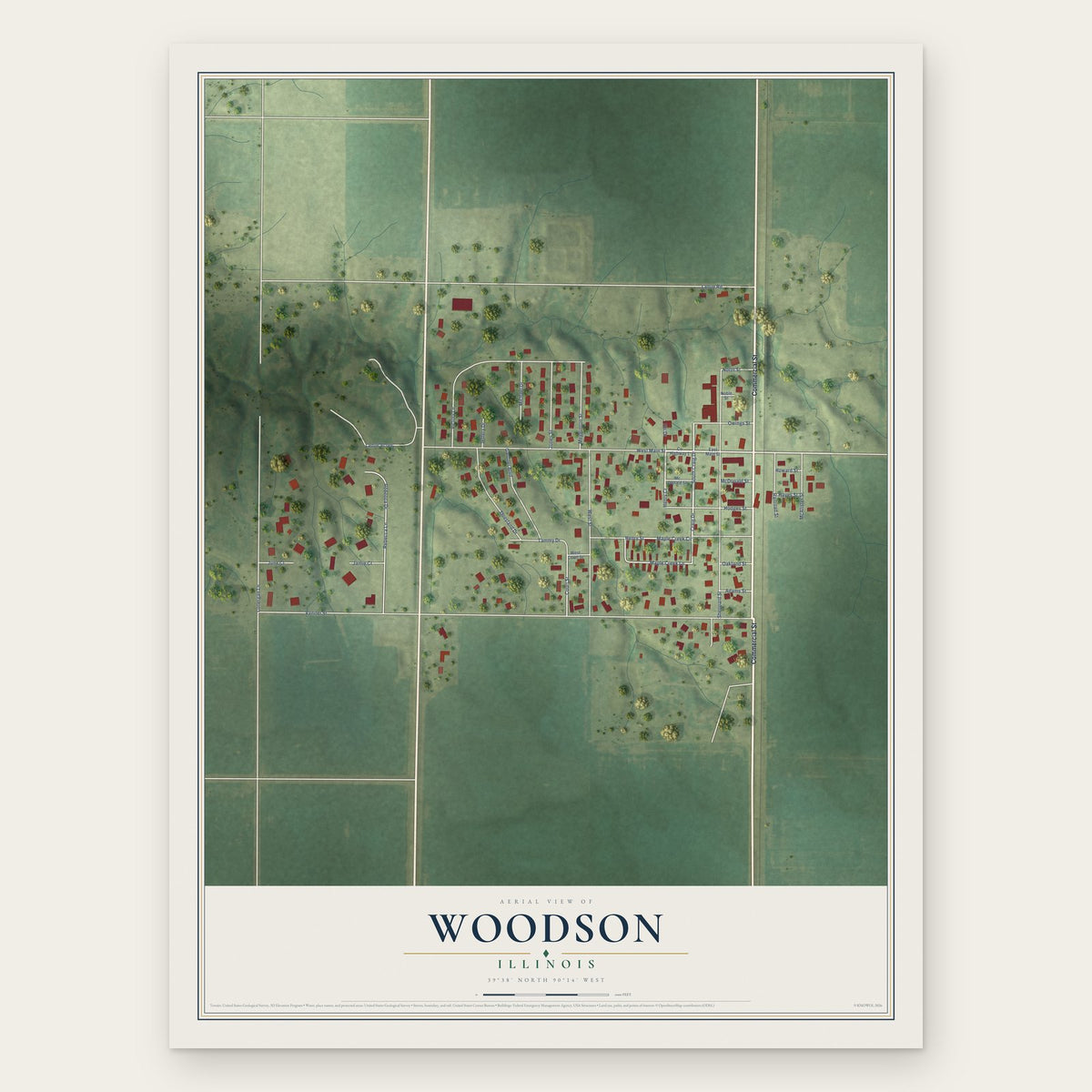 Woodson, Illinois map print, the full design