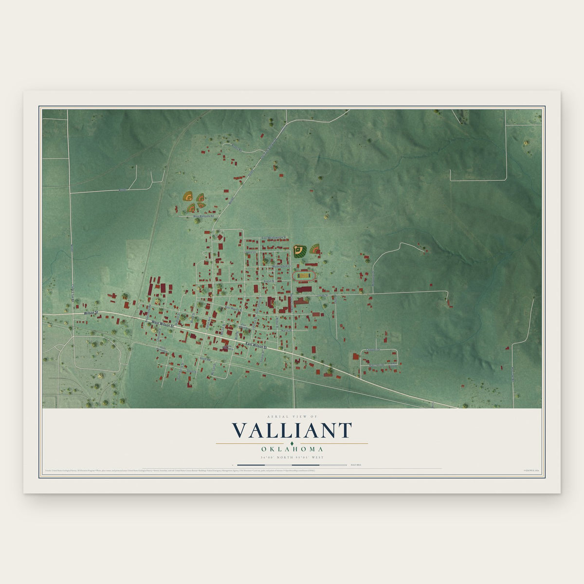 Valliant, Oklahoma map print, the full design