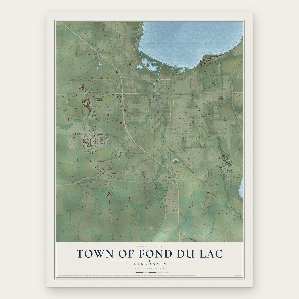 Town of Fond du Lac, Wisconsin map print, the full design