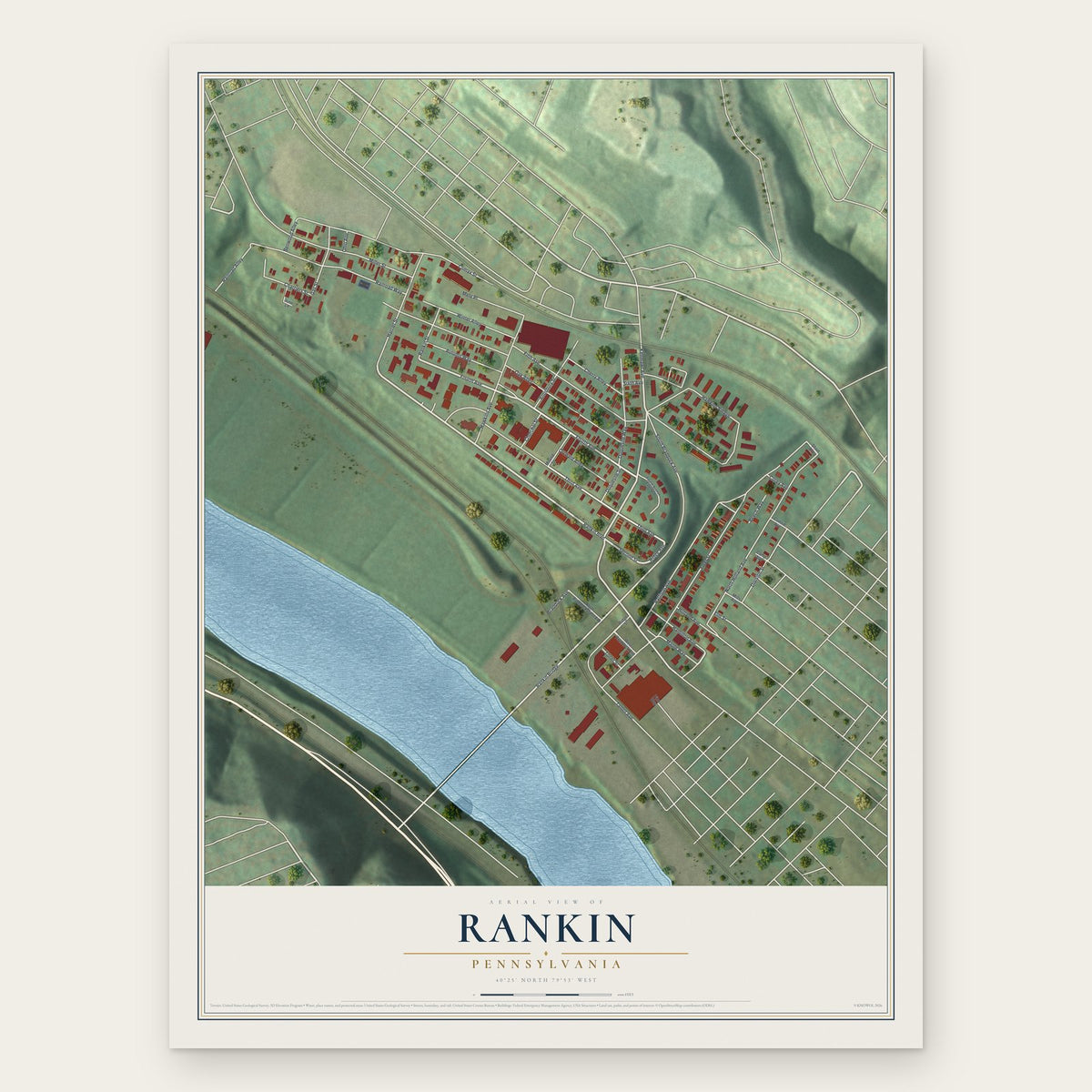 Rankin, Pennsylvania map print, the full design