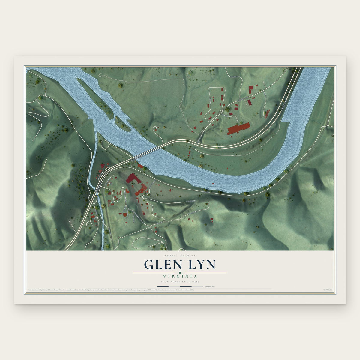 Glen Lyn, Virginia map print, the full design
