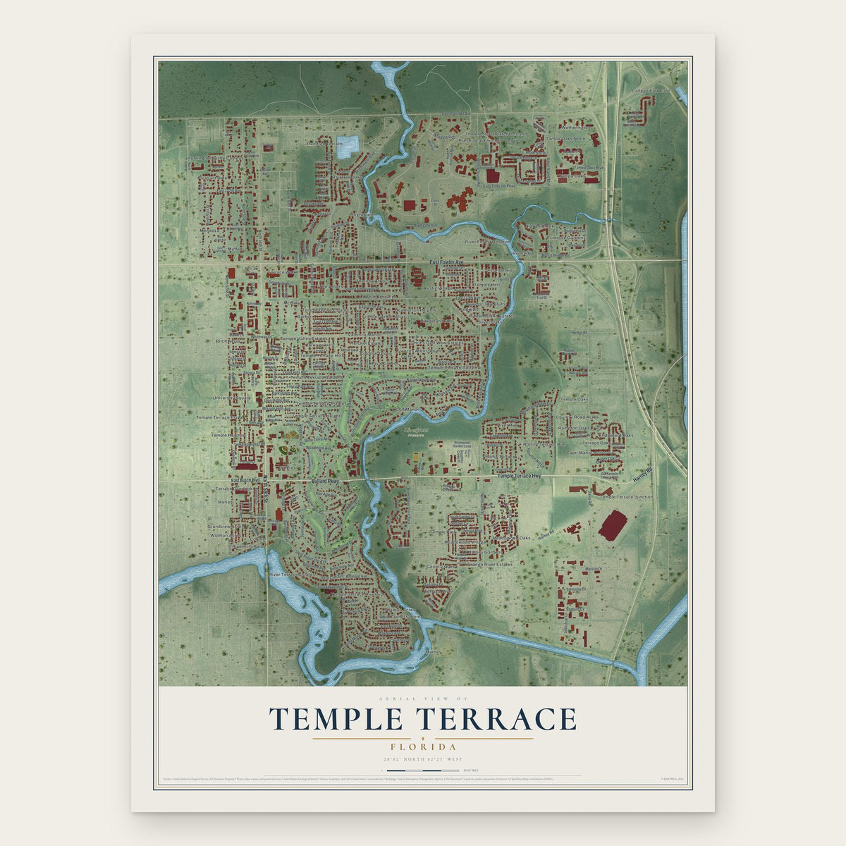Temple Terrace, Florida map print, the full design
