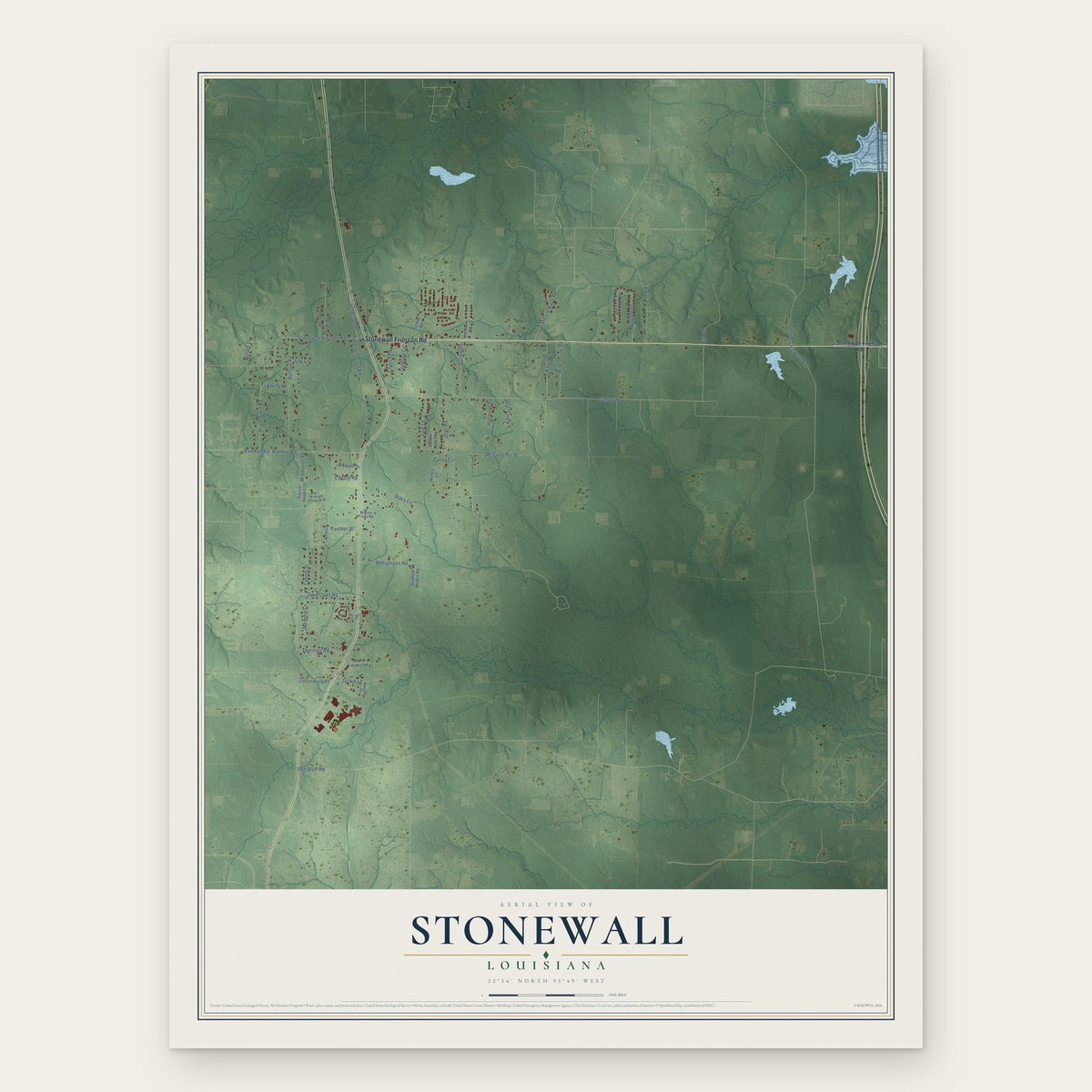 Stonewall, Louisiana map print, the full design