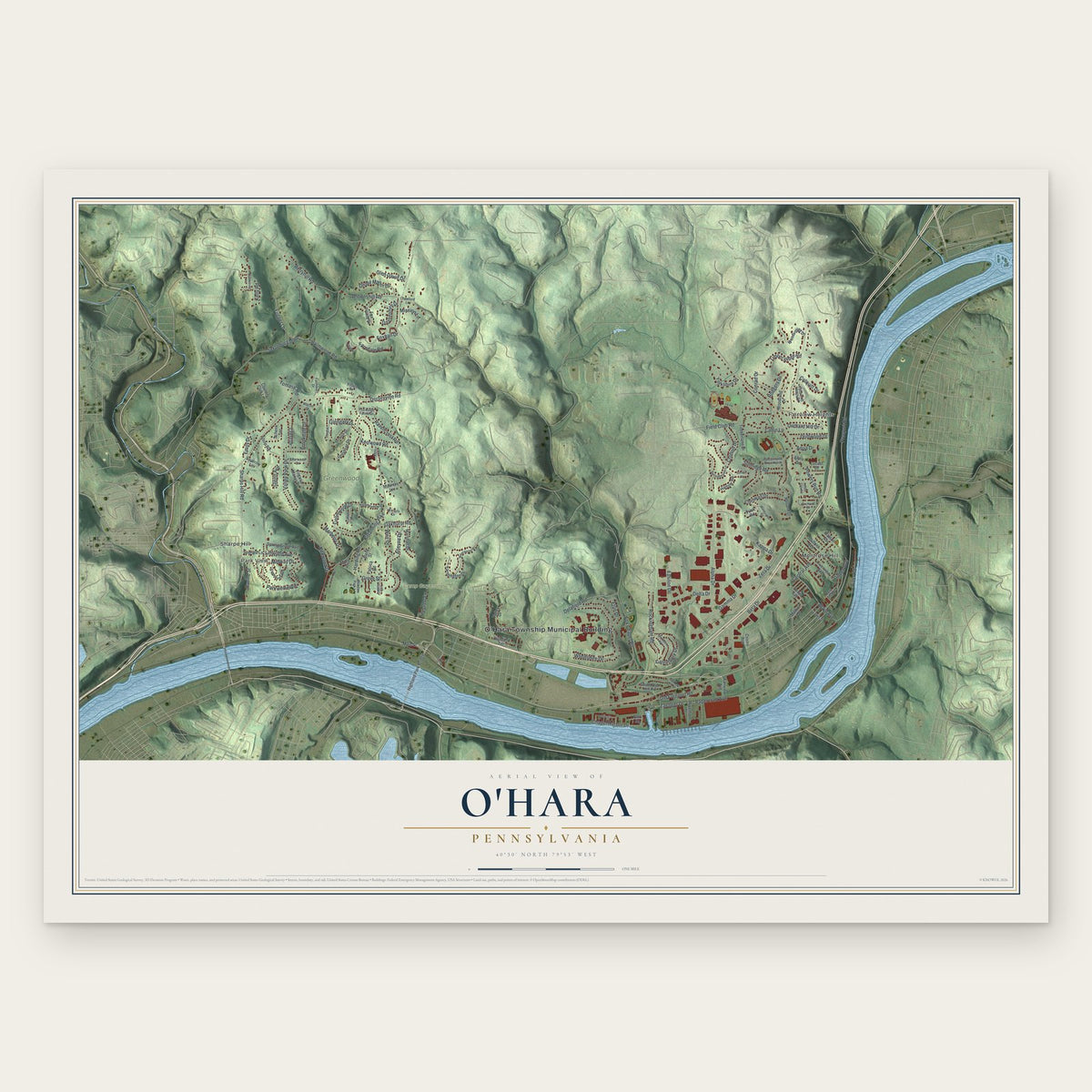 O'Hara, Pennsylvania map print, the full design