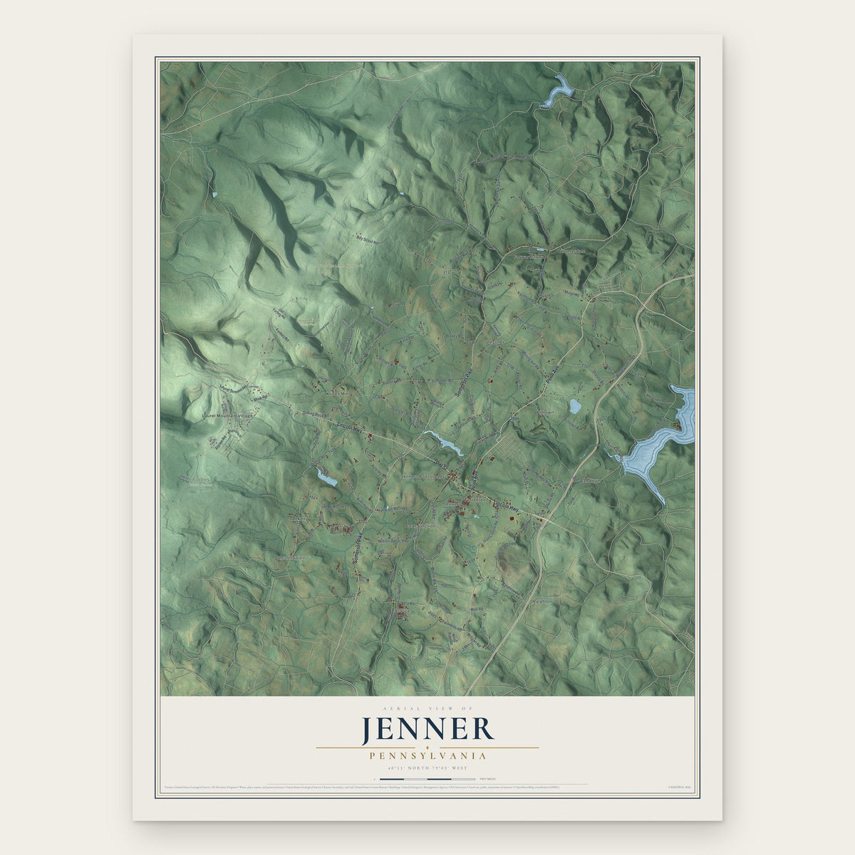 Jenner, Pennsylvania map print, the full design