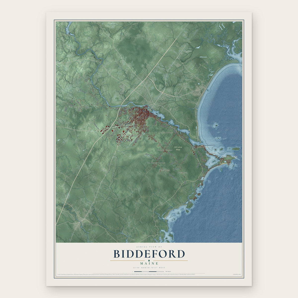 Biddeford, Maine map print, the full design