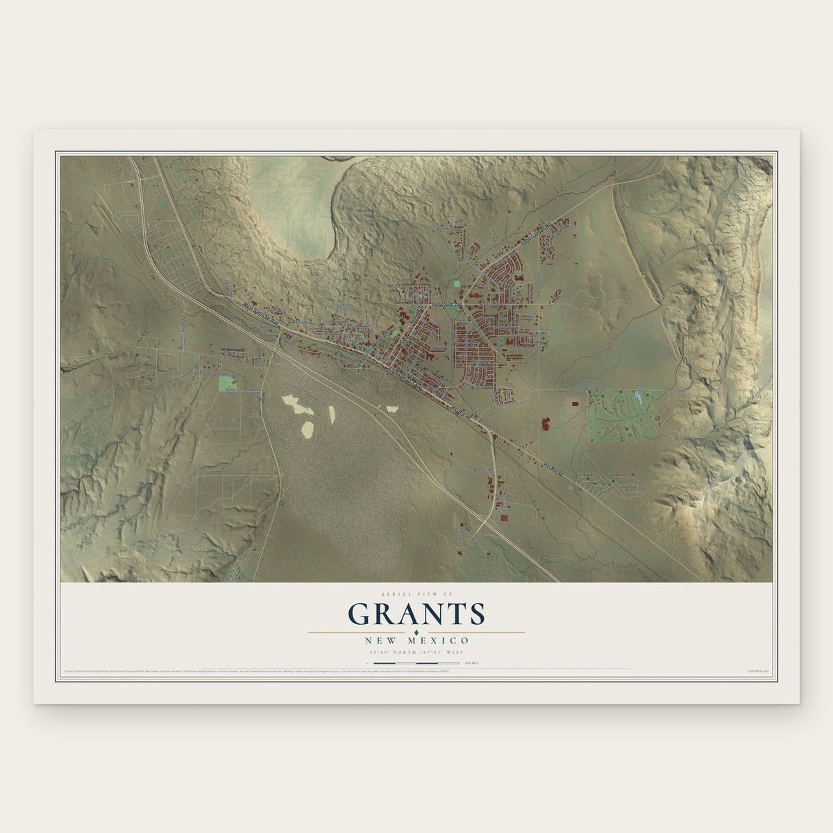 Grants, New Mexico map print, the full design