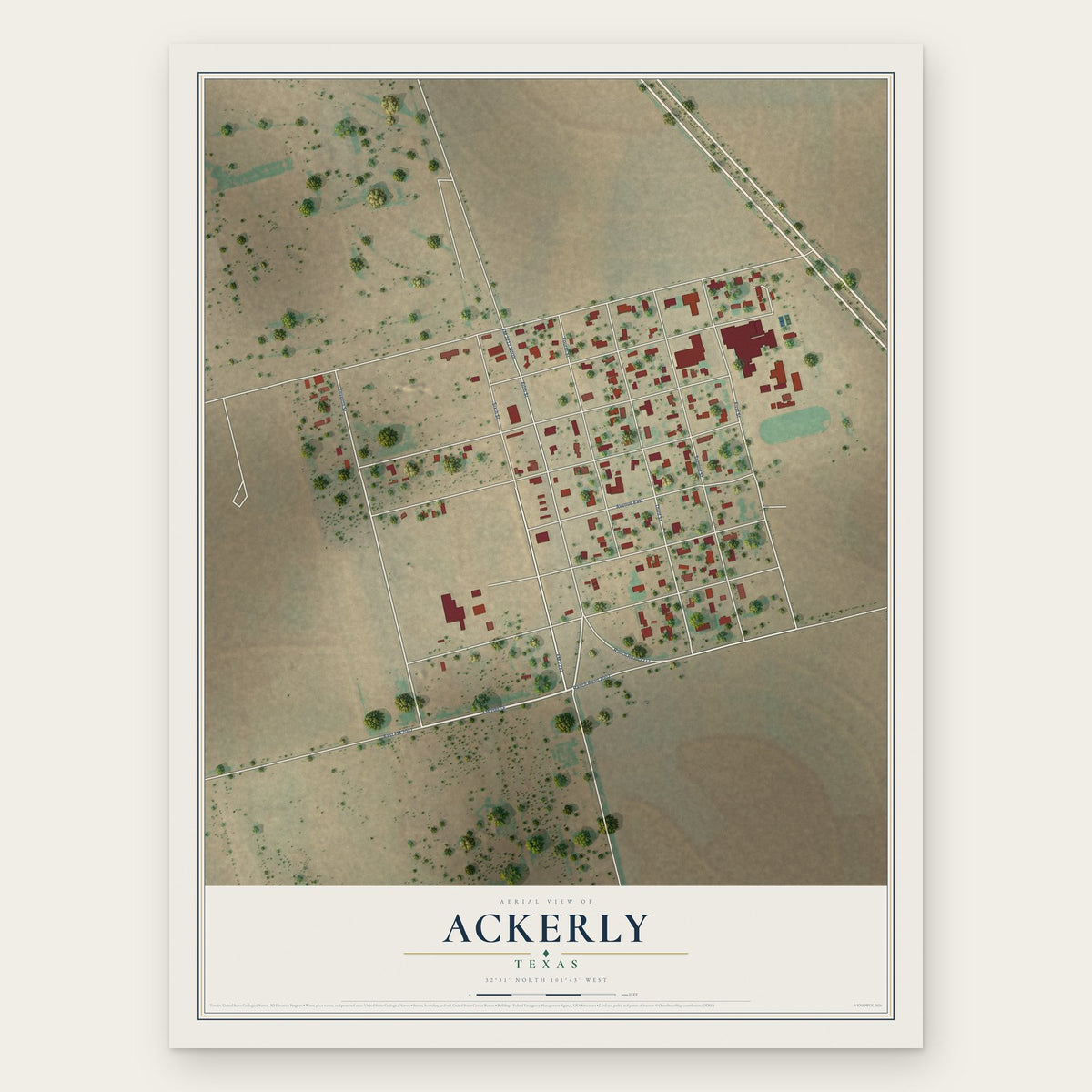 Ackerly, Texas map print, the full design